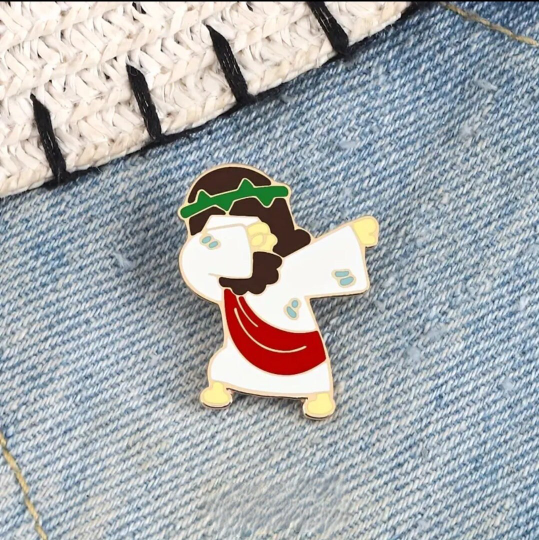 Funny Jesus Dabbing Enamel Lapel Brooch Pin Featuring a Dabbing Christ Character
