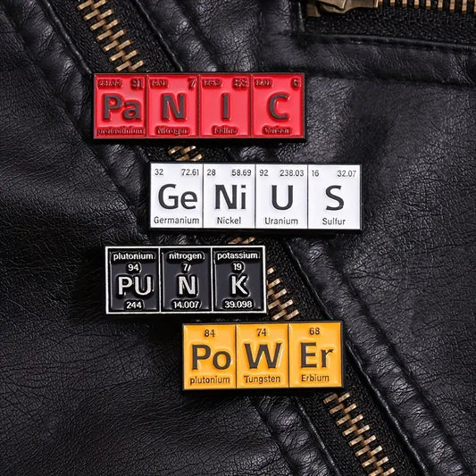 Panic, Genius, Punk, Power - Science Periodic Table Elemental Brooch Pin