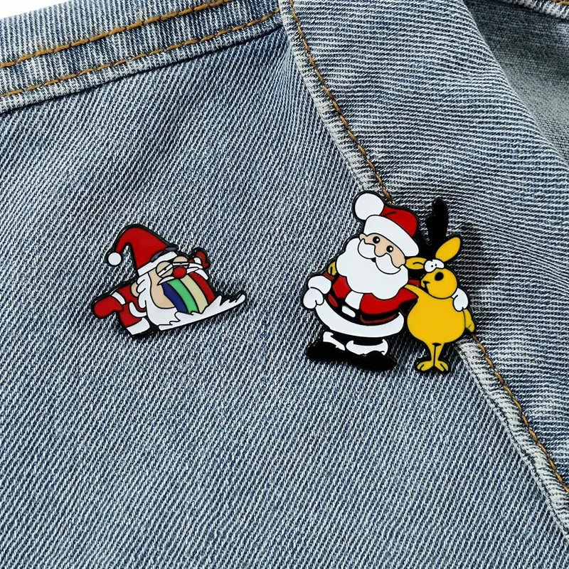 Creative Santa Claus Rainbow Brooch Cartoon Cute Funny Christmas Badge Gifts