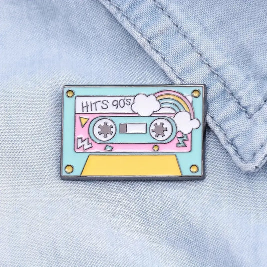 Trendy 90's Music Theme Cassette Tape Enamel Brooch Pin
